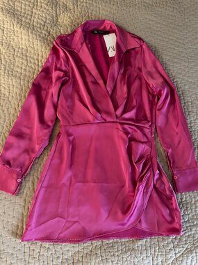 Zara Long Sleeve Magenta Dress NWT